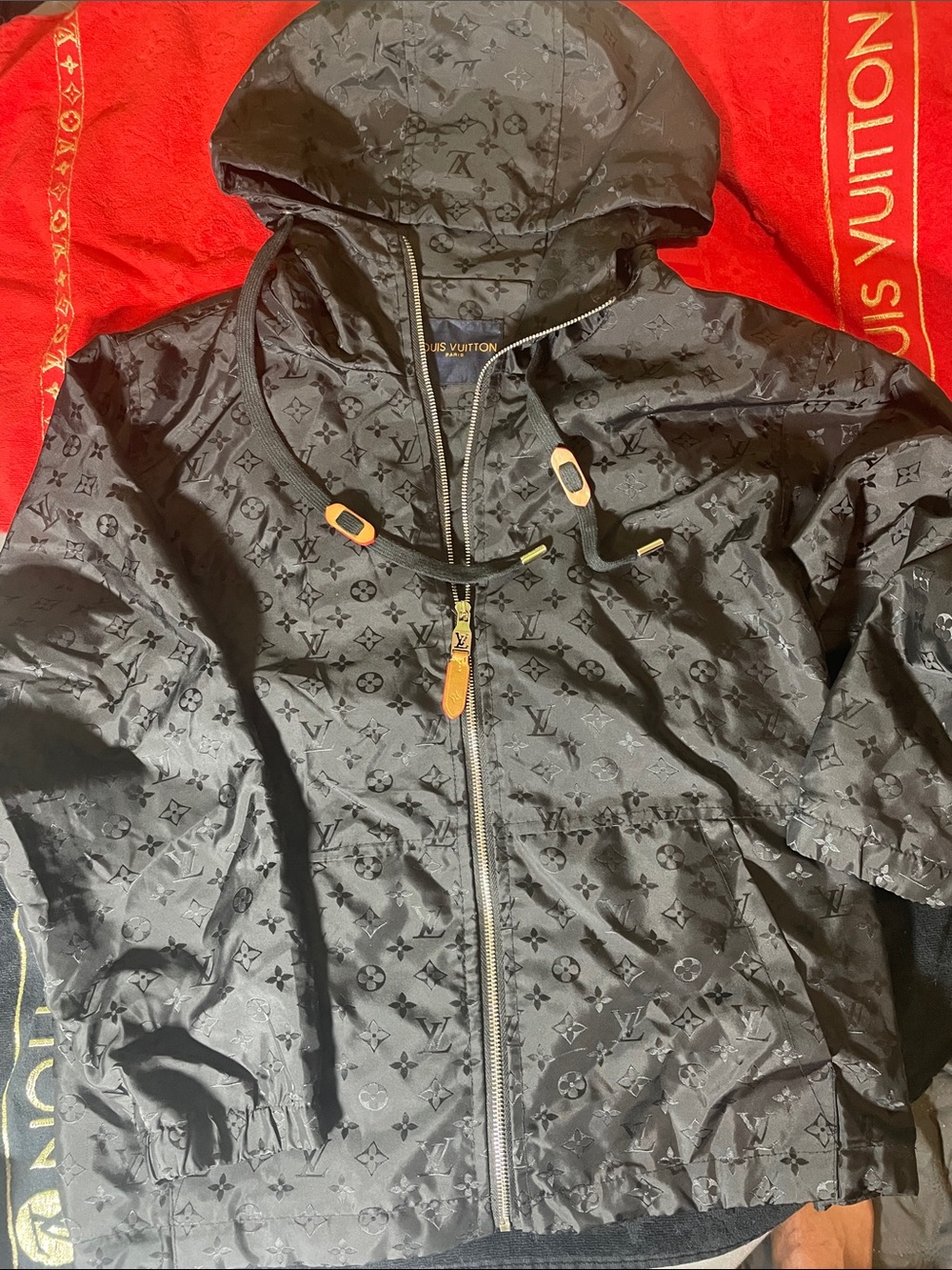 Louis Vuitton Black Monogram Hooded Windbreaker Jacket